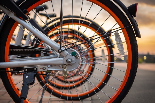 Rental bikes are stored at bike rental shop in Limburg